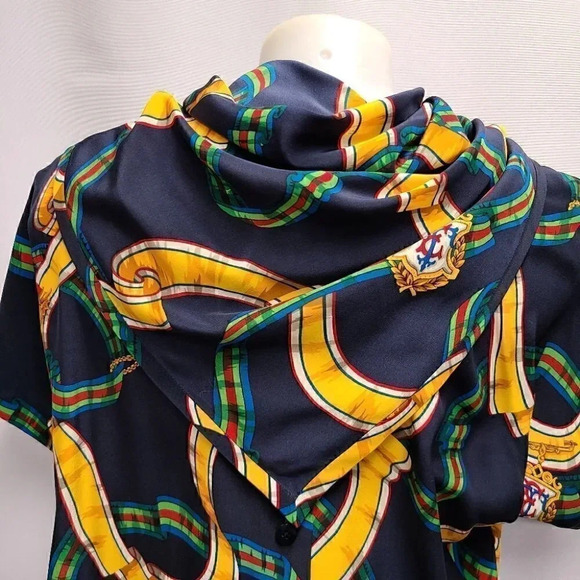 Vintage 100% Silk Equestrian Derby Novelty Print Top Scarf Set Navy Blue 8 - Picture 9 of 14
